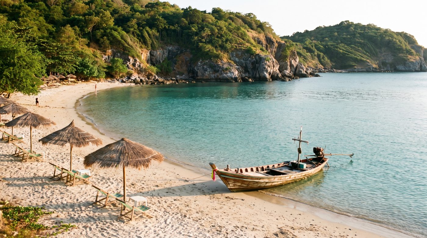 Quiet Tham Pang beach on Koh Si Chang island with calm water and almost no tourists