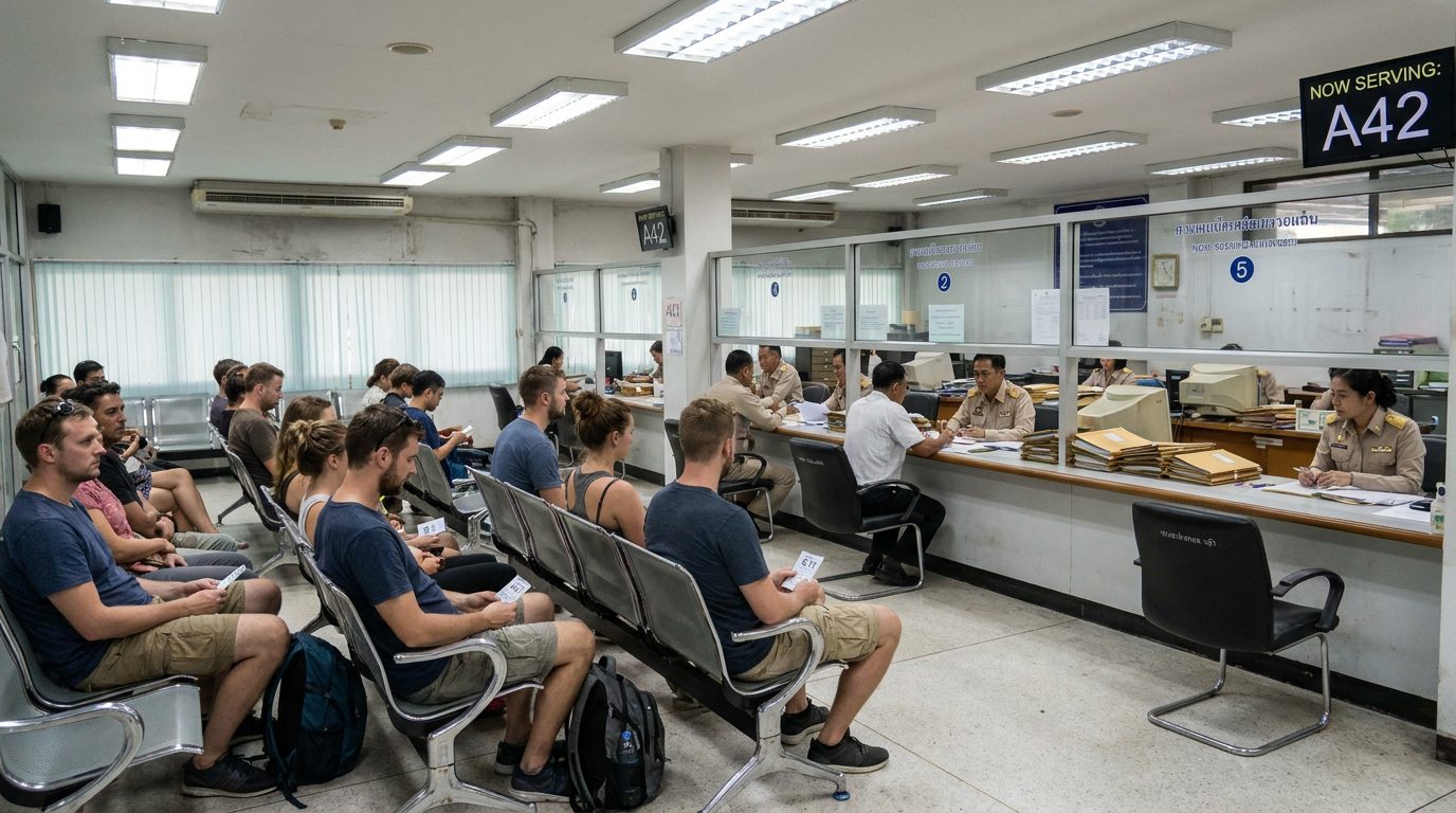 Waiting area inside a Thailand immigration office
